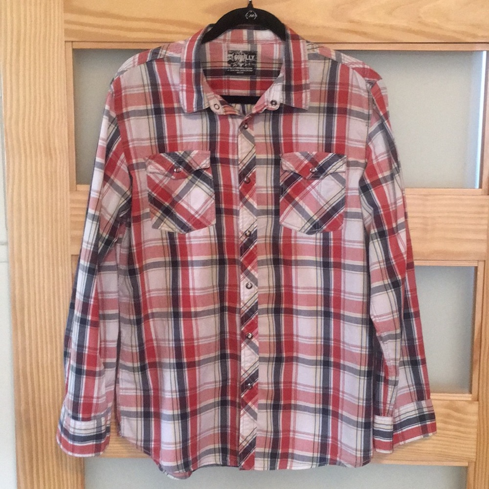 Skully plaid button up shirt.